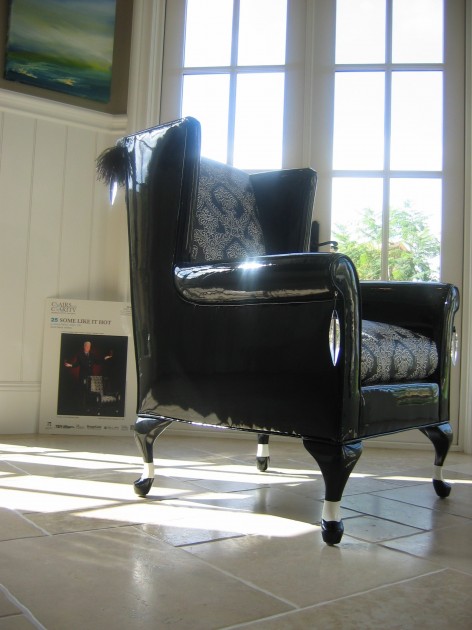 Aniline Gaufrage Black & White Palm Damask on Chair1_ Designer David Rance Interiors
