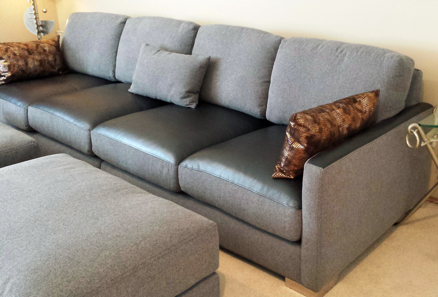 Sofa with Beautiful Fabric and Leather Pairing Townsend Leather