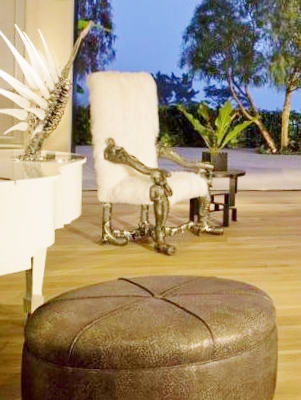 Townsend Leather Residential_Aniline Gaufrage Pewter Persia leather on Ottoman